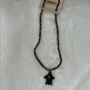 Black and Brown Beaded Turtle Necklace